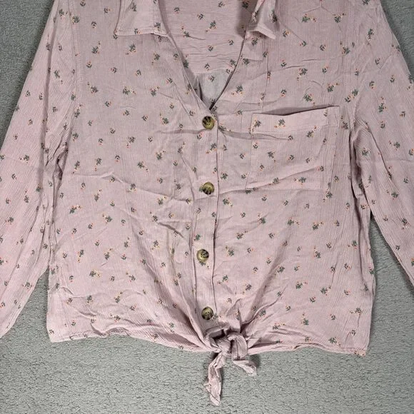 Hippie Rose Top Womens Size L Pink Floral Tie Waist Soft Girl Ditsy Boho Cottage - Picture 3 of 16